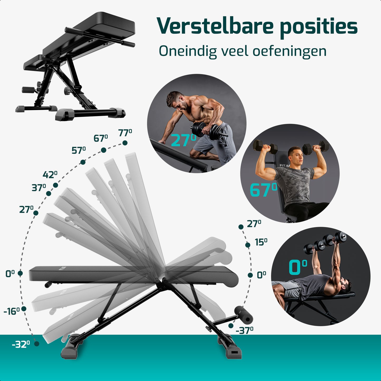Fitnessbank - Fitness Halterbank tot 300KG - Verstelbaar - Inklapbaar - Zwart