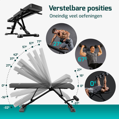 Fitnessbank - Fitness Halterbank tot 300KG - Verstelbaar - Inklapbaar - Zwart