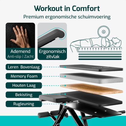 Fitnessbank - Fitness Halterbank tot 300KG - Verstelbaar - Inklapbaar - Zwart