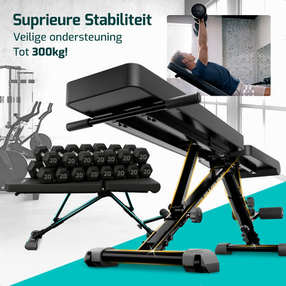 Fitnessbank - Fitness Halterbank tot 300KG - Verstelbaar - Inklapbaar - Zwart