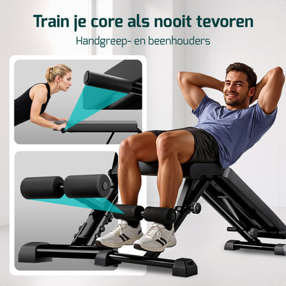 Fitnessbank - Fitness Halterbank tot 300KG - Verstelbaar - Inklapbaar - Zwart