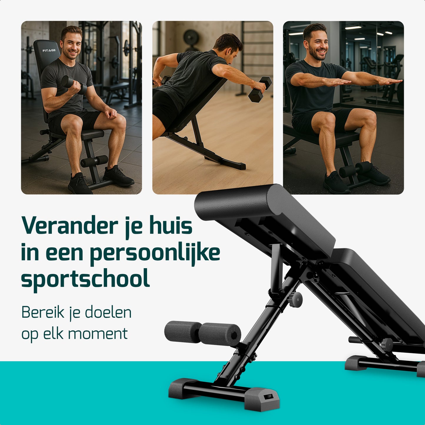 Fitnessbank - Fitness Halterbank tot 300KG - Verstelbaar - Inklapbaar - Zwart