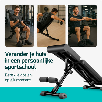 Fitnessbank - Fitness Halterbank tot 300KG - Verstelbaar - Inklapbaar - Zwart