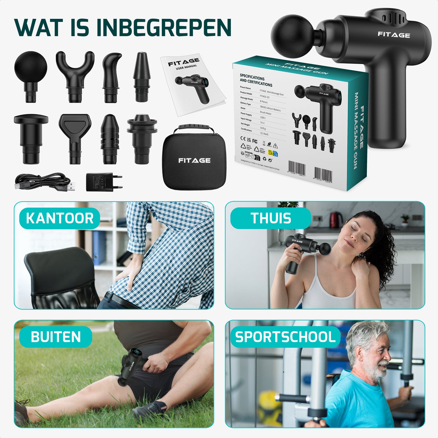 Massage Gun Mini - 12 Opzetstukken