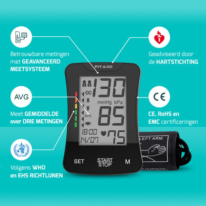 Medische Bovenarm Bloeddrukmeter - Bloeddrukmeters - Hartslagmeter - Blood Pressure Monitor - Omtrek manchet 22-42cm