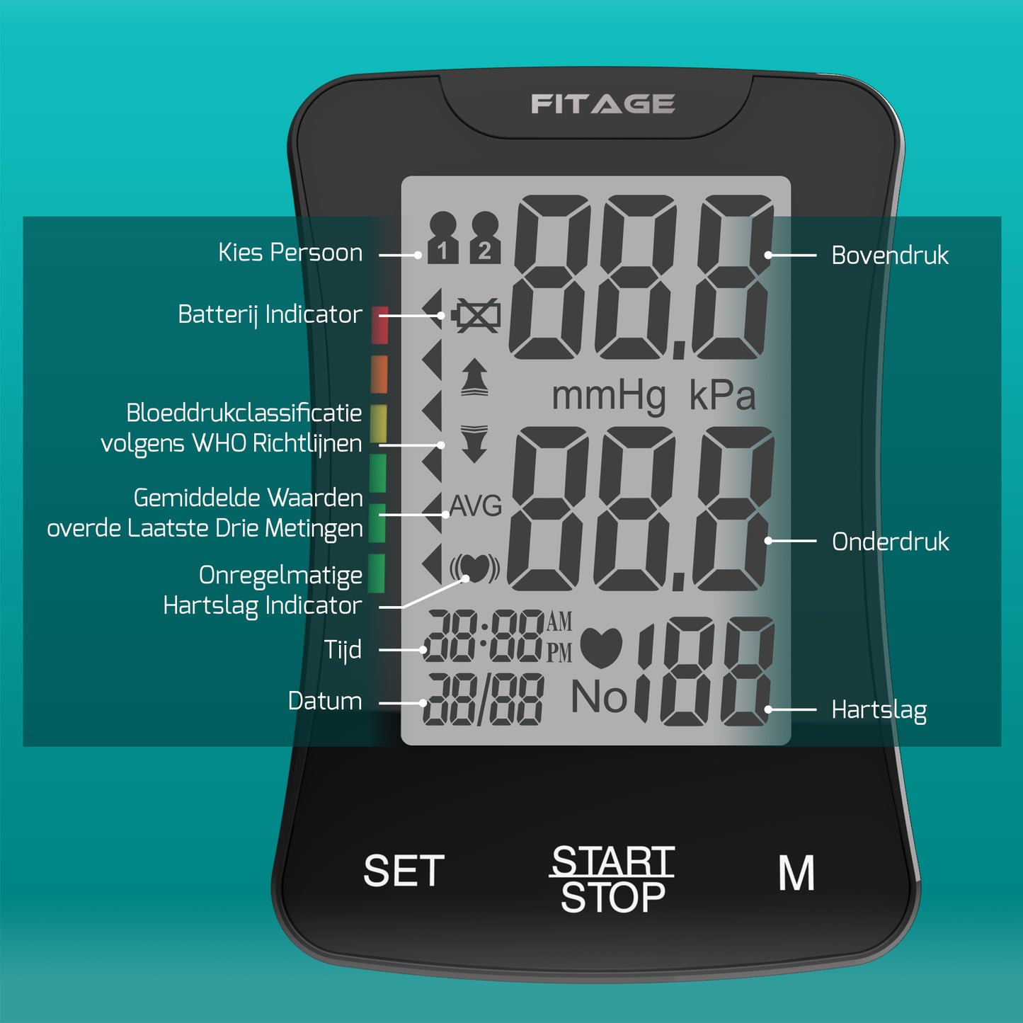 Medische Bovenarm Bloeddrukmeter - Bloeddrukmeters - Hartslagmeter - Blood Pressure Monitor - Omtrek manchet 22-42cm
