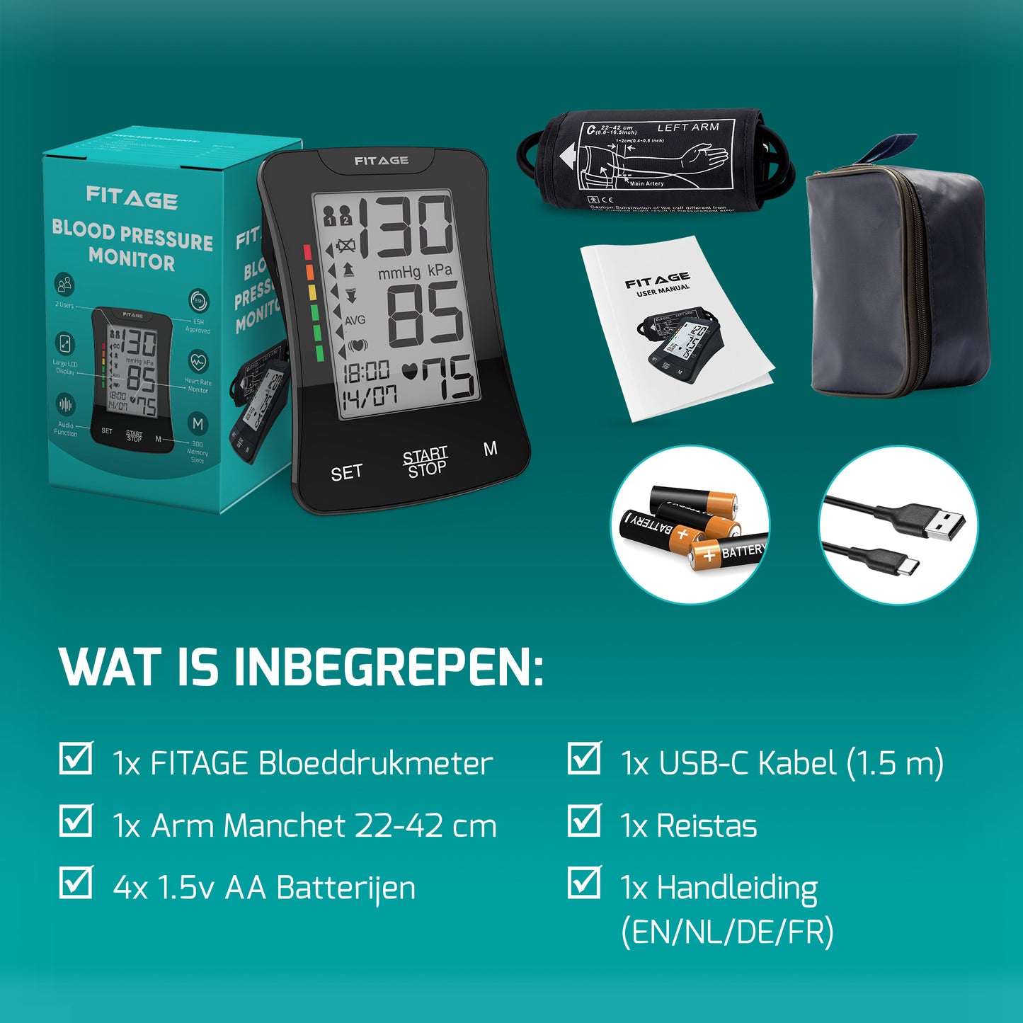 Medische Bovenarm Bloeddrukmeter - Bloeddrukmeters - Hartslagmeter - Blood Pressure Monitor - Omtrek manchet 22-42cm