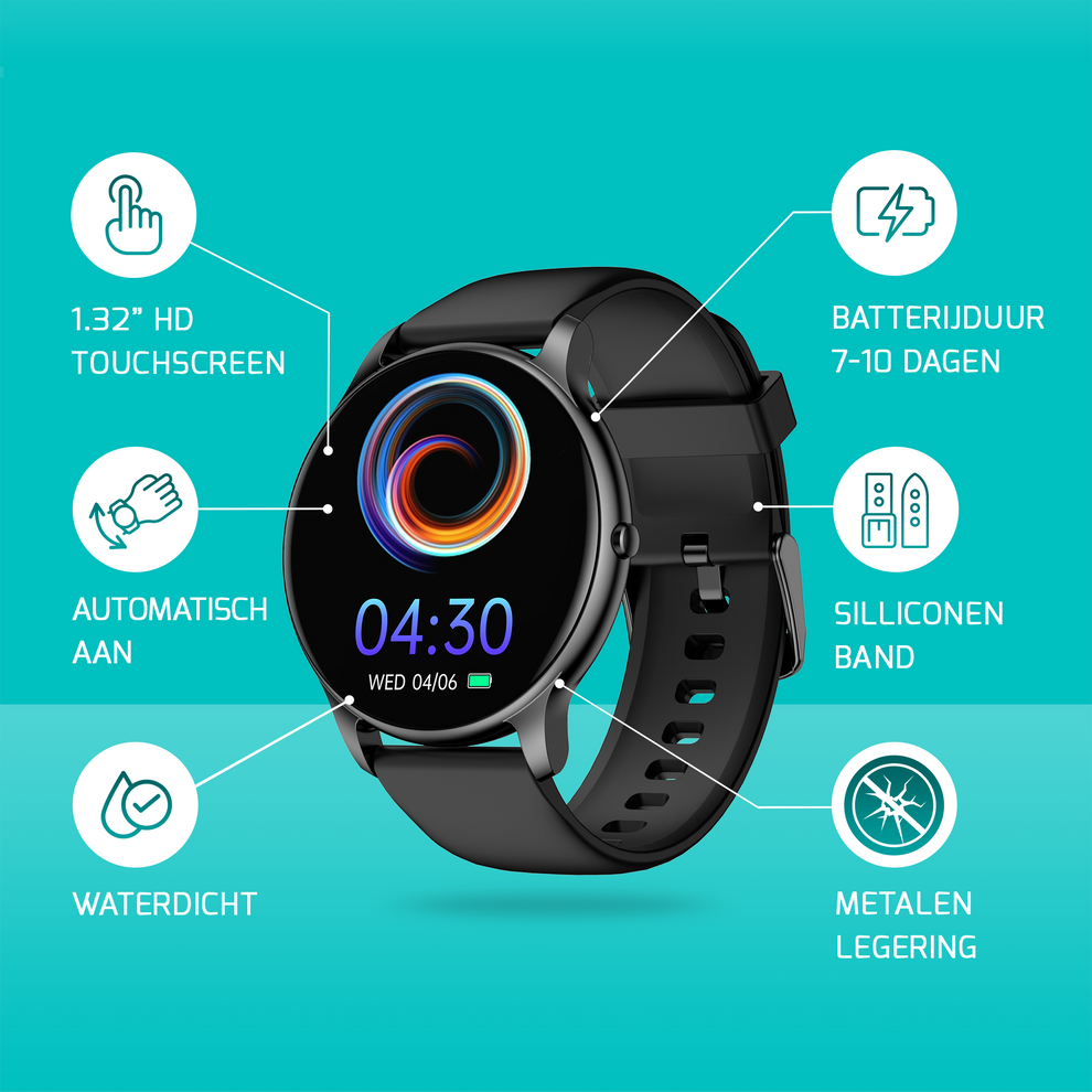 Sporthorloge - Smartwatch - Activity Tracker - GPS - Zwart – FITAGE