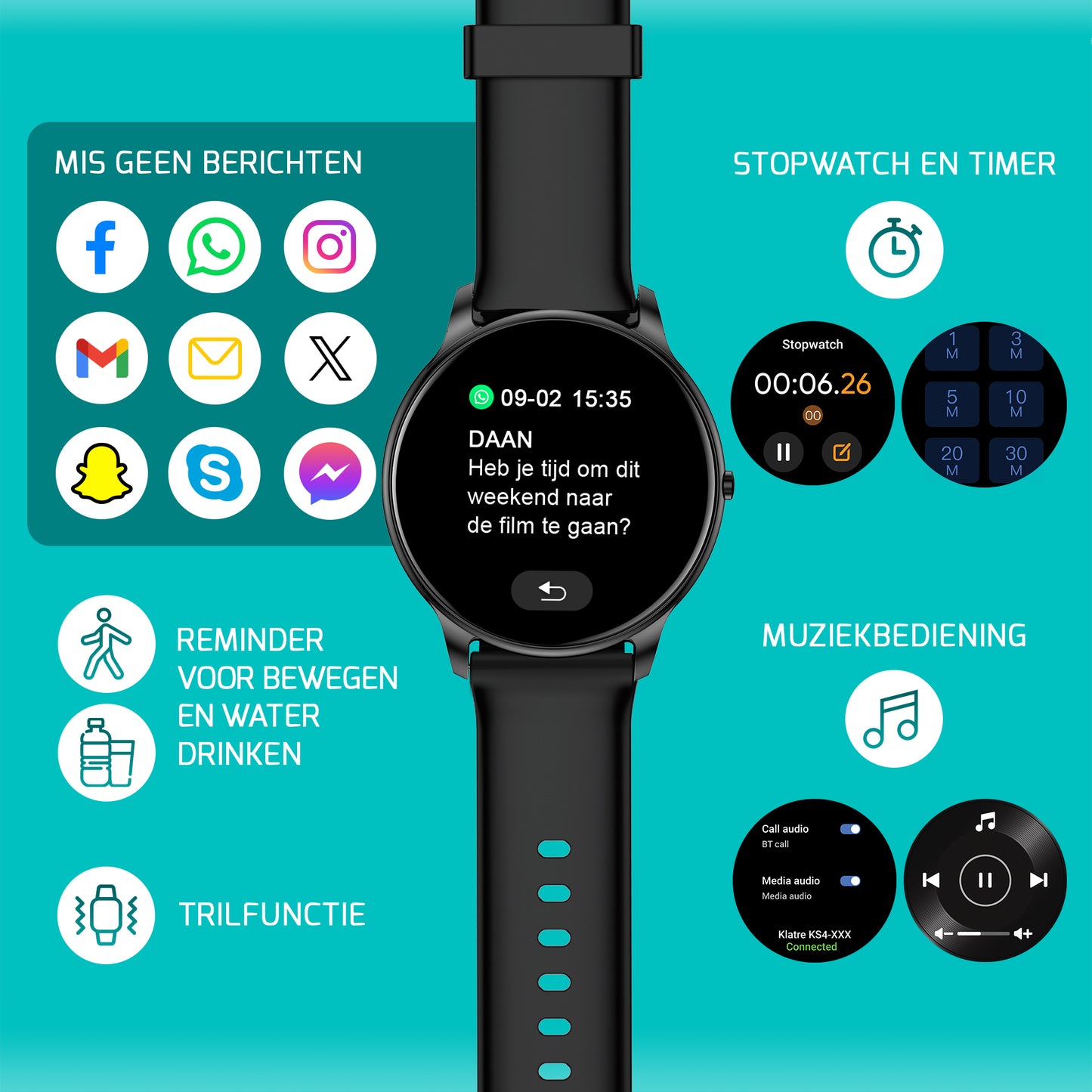 Sporthorloge - Smartwatch - Activity Tracker - GPS - Zwart